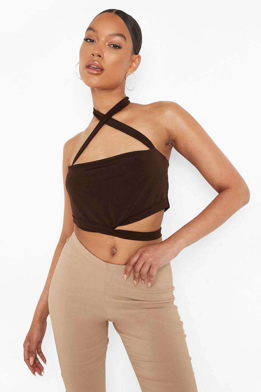 Chocolate Slinky Strappy Crop Top image number 1