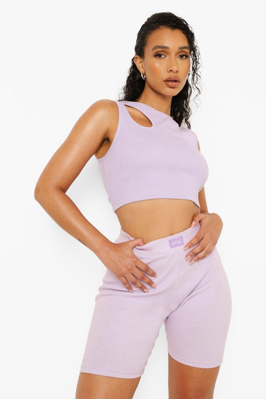 Lilac Rib Cut Out Detail Crop Top image number 1