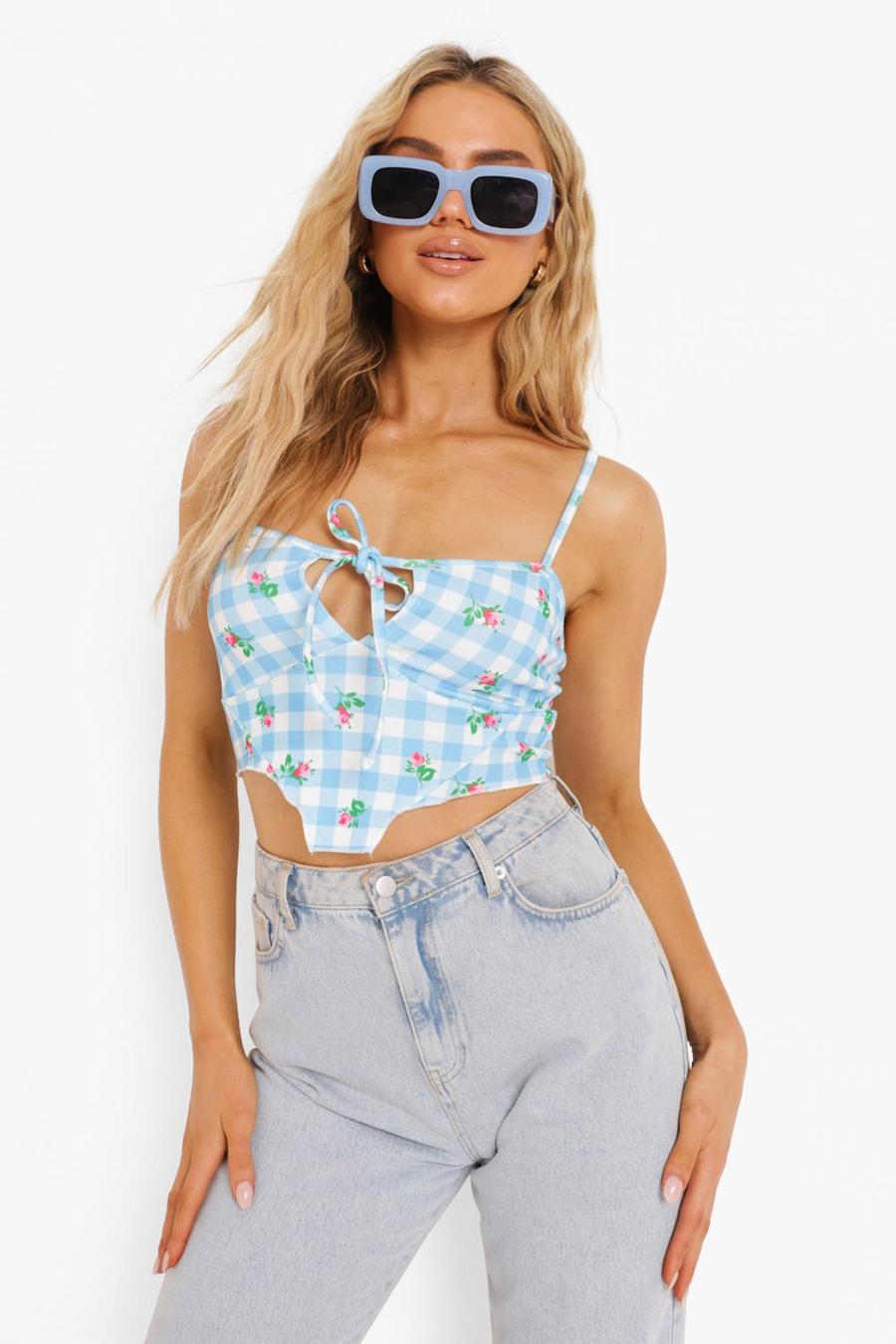 Blue Gingham Corset Top image number 1