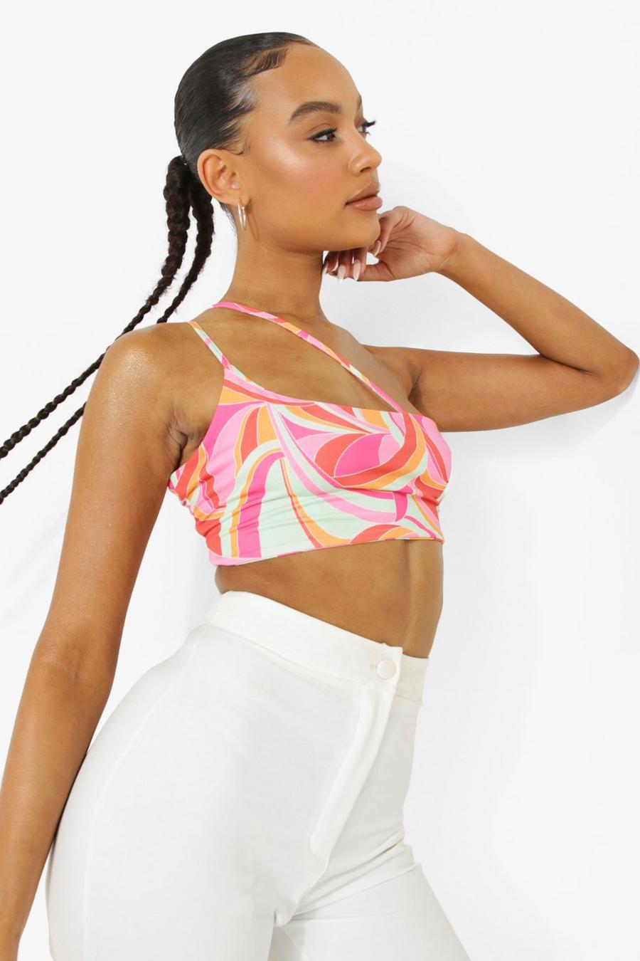 Candy pink Abstract Print Double Layer Strap Detail Top image number 1