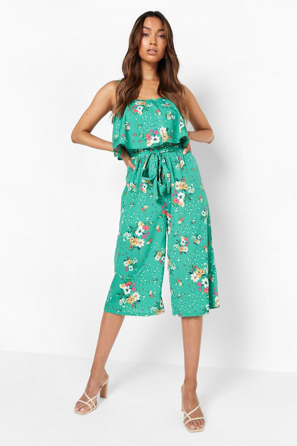 Floral Print Strappy Culotte Jumpsuit