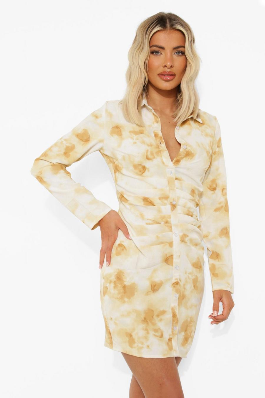 Stone Tie Dye Ruched Shirt Dress image number 1