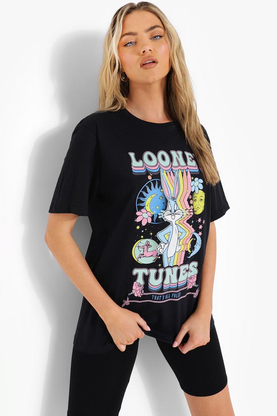 Black Looney Tunes License Print Oversized T-shirt image number 1