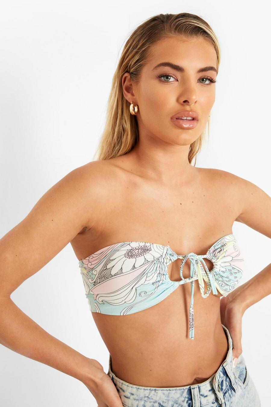 Blue Mönstrad bralette med knytdetalj image number 1