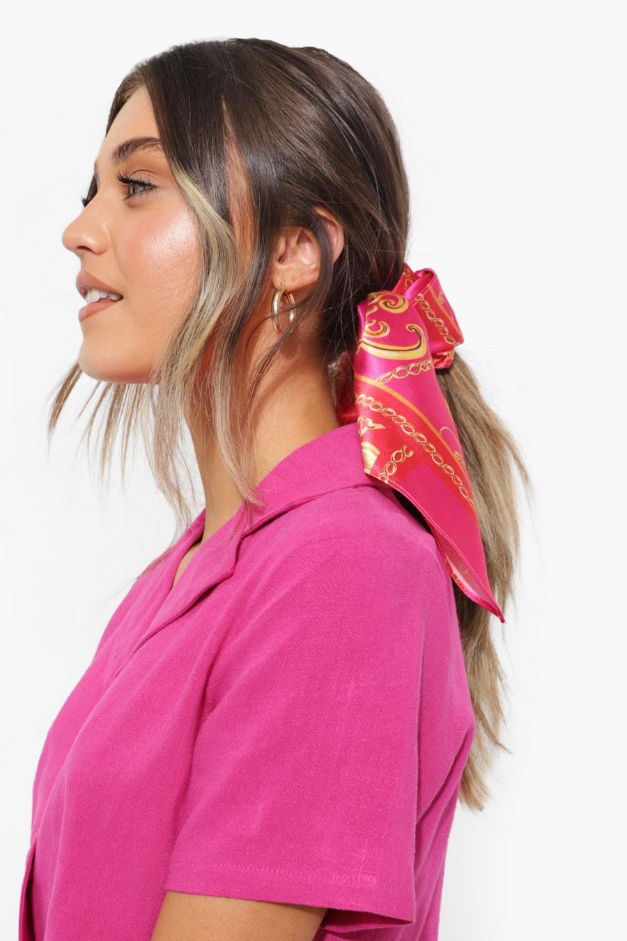 Pañuelo para la cabeza rosa con estampado de cadena, Pink image number 1