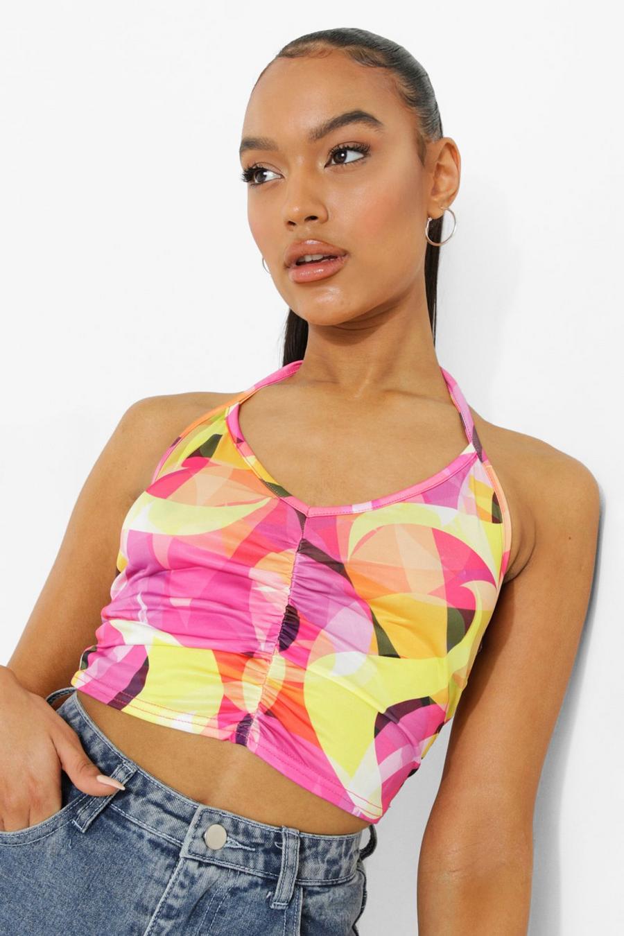 Pink Abstract Print Ruched Detail Top image number 1
