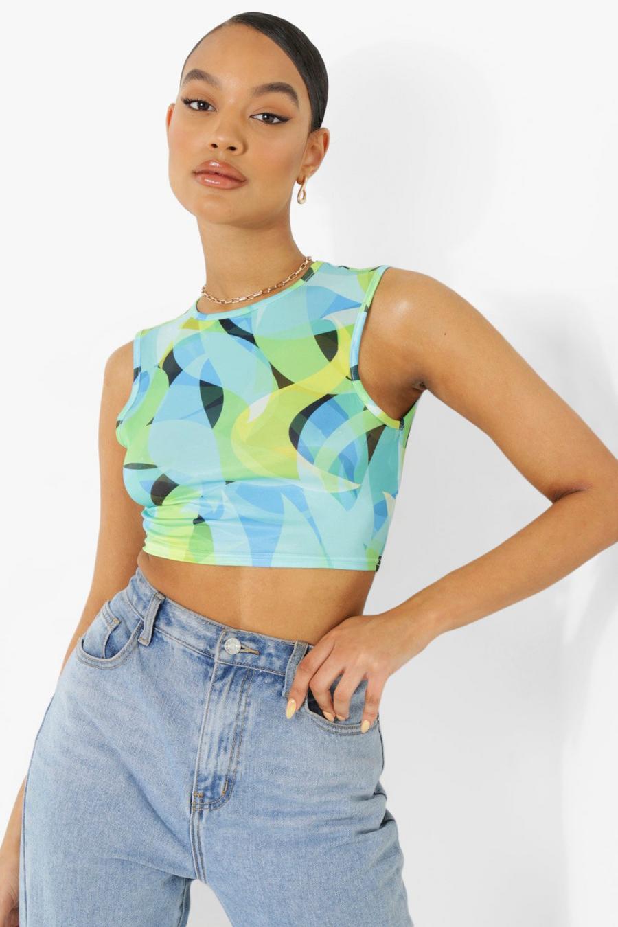 Blue Abstract Print Cut Out Top image number 1