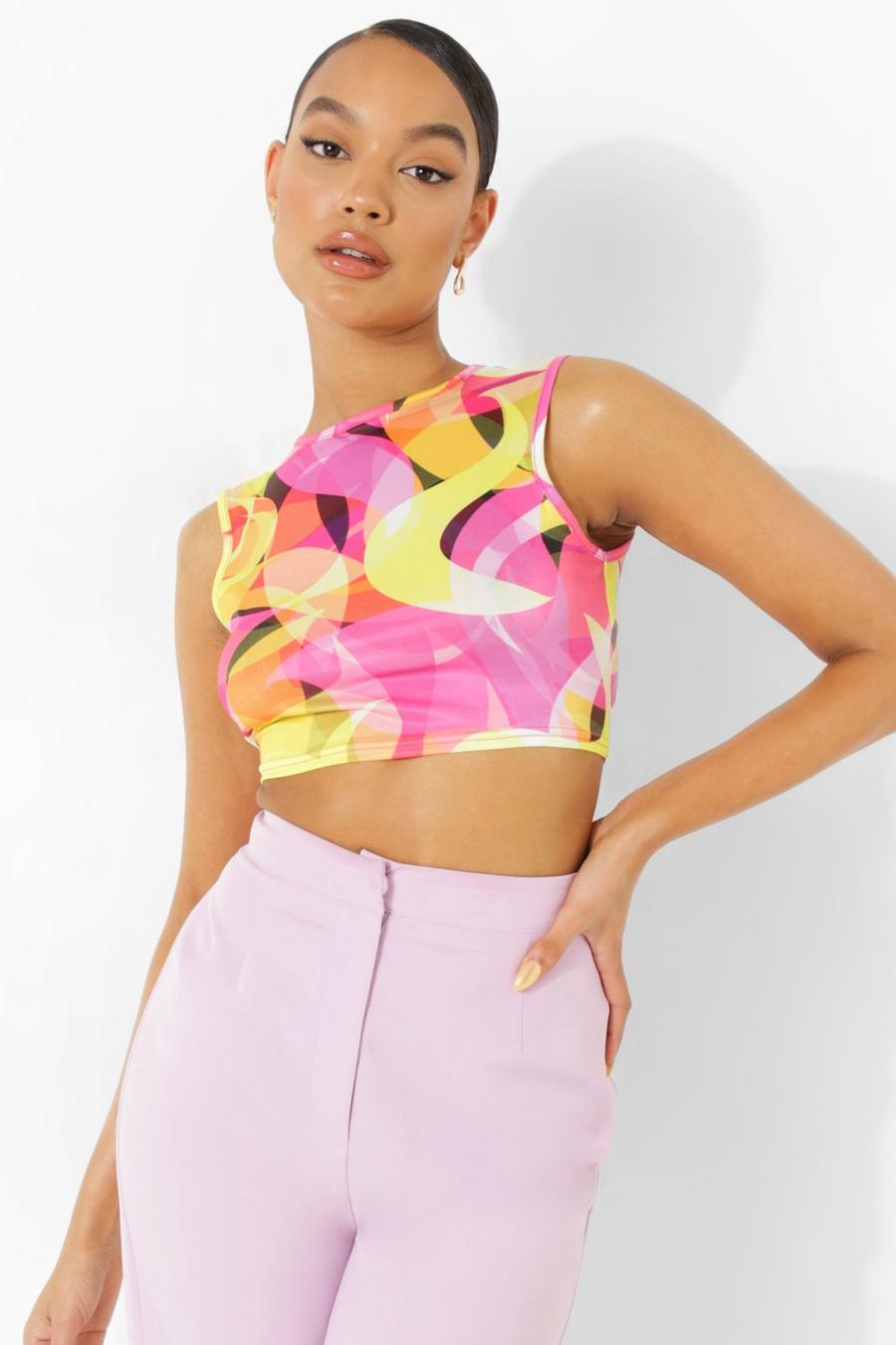 Pink Abstract Print Cut Out Top image number 1