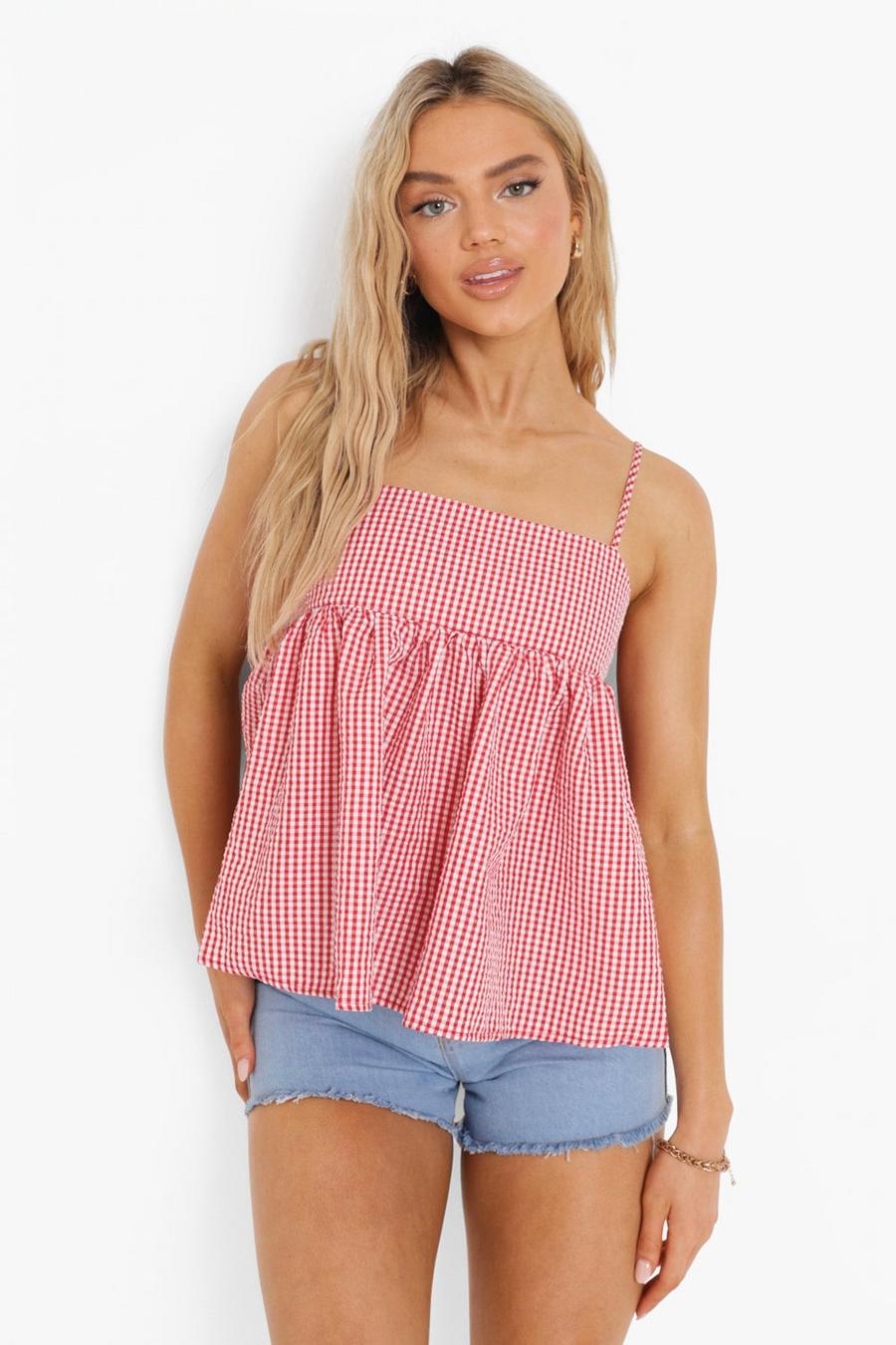 Red Gingham Smock Cami Top image number 1