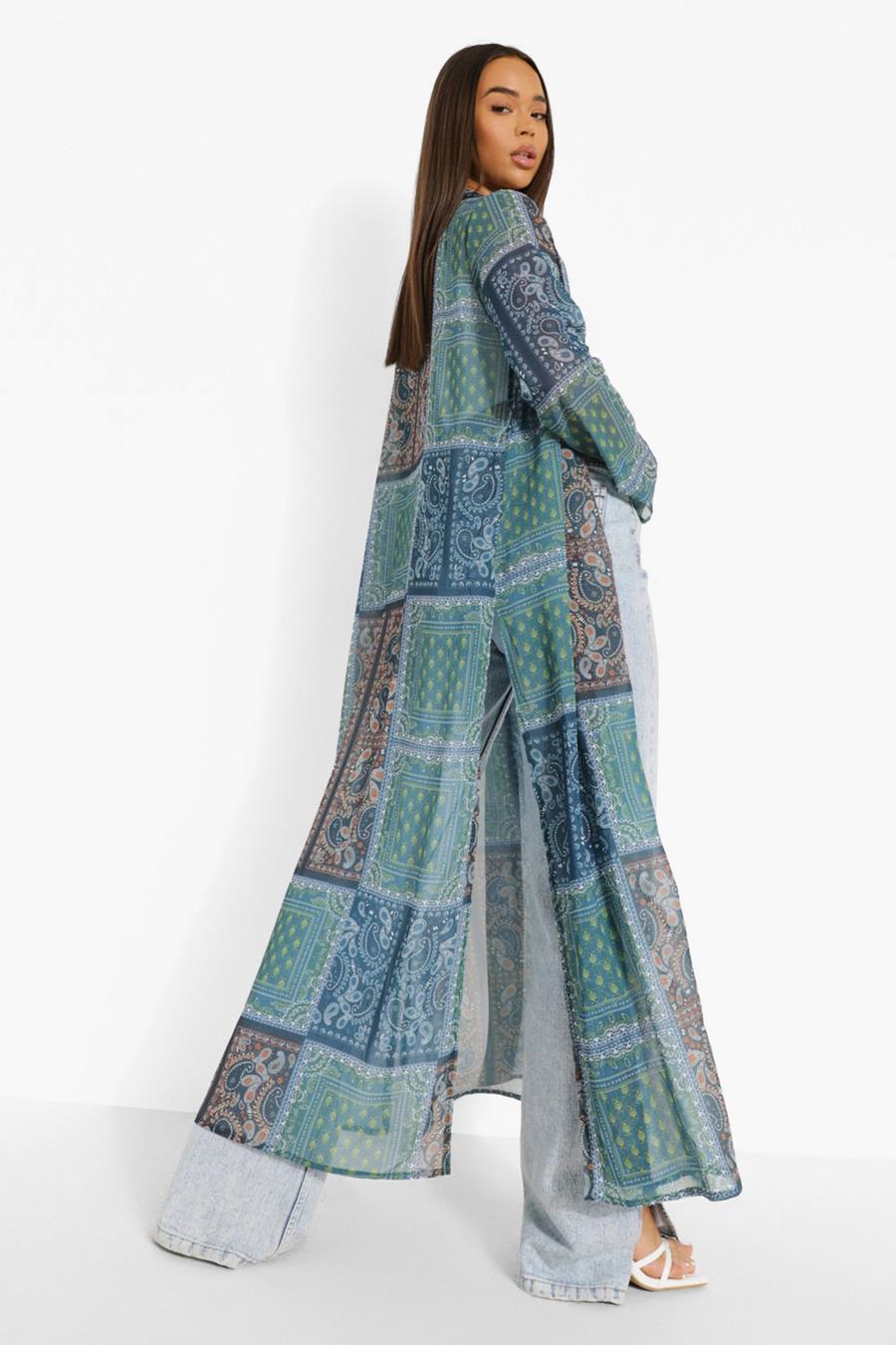 Kimono con stampa in stile boho, Azzurro image number 1