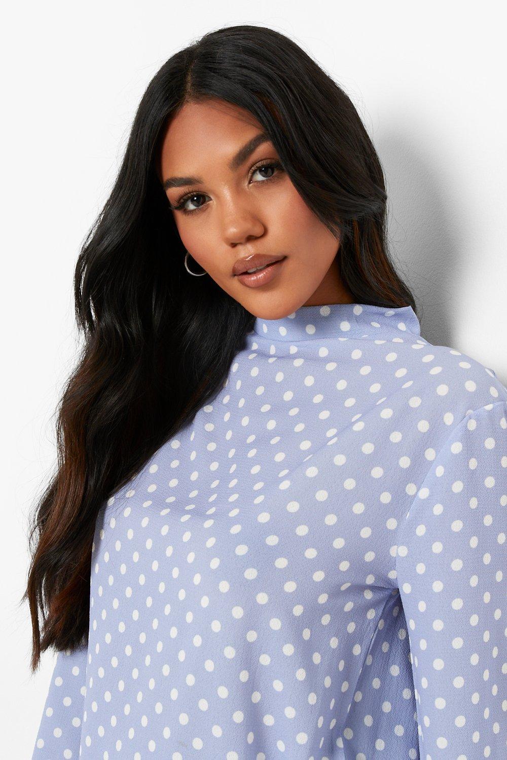 Boohoo polka dot blouse clearance