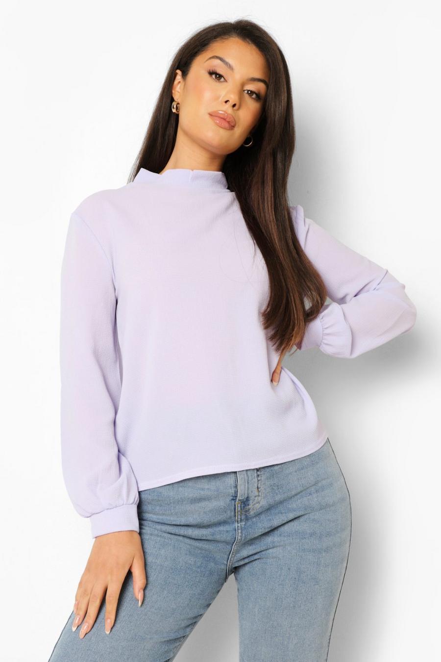 Lilac High Neck Long Sleeve Blouse image number 1