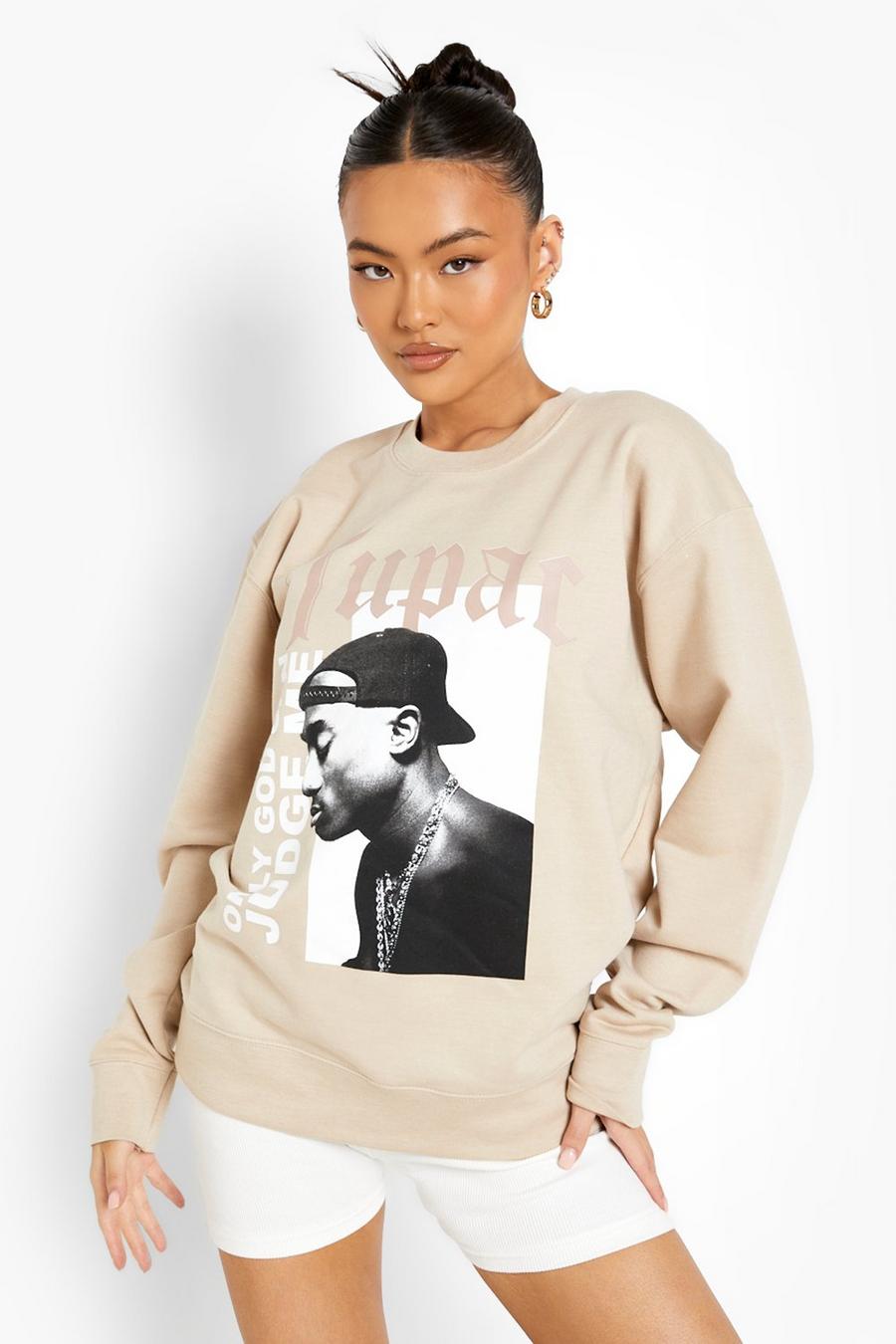 Sand Tupac License Print Oversized Sweatshirt image number 1