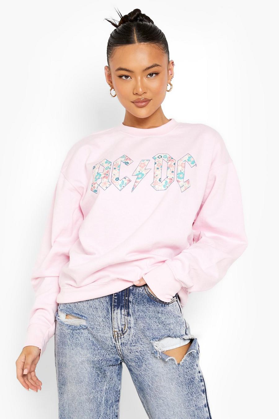 Oversize Sweatshirt mit ACDC-Print, Light pink image number 1