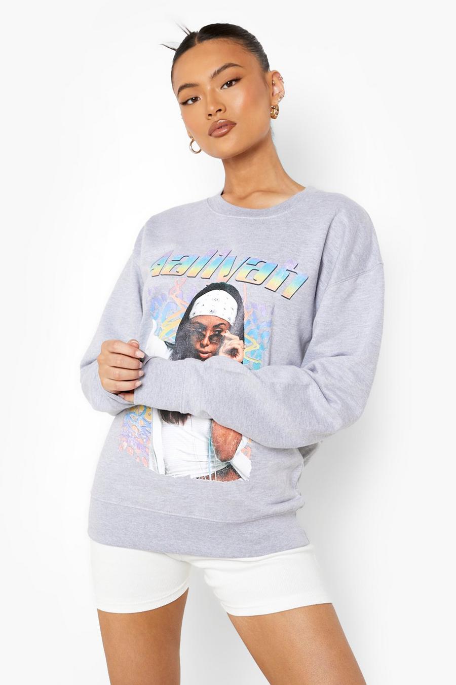 Grey marl Aaliyah License Print Oversized Sweatshirt image number 1