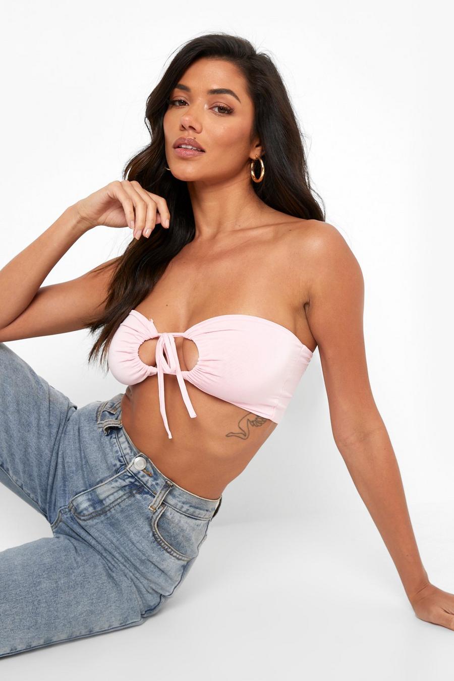 Baby pink Double Layer Slinky Ring Detail Bralet image number 1