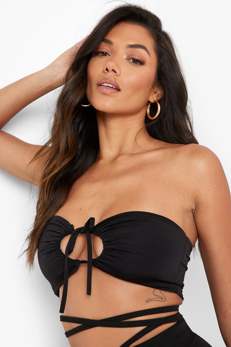 Black Double Layer Slinky Ring Detail Bralet image number 1