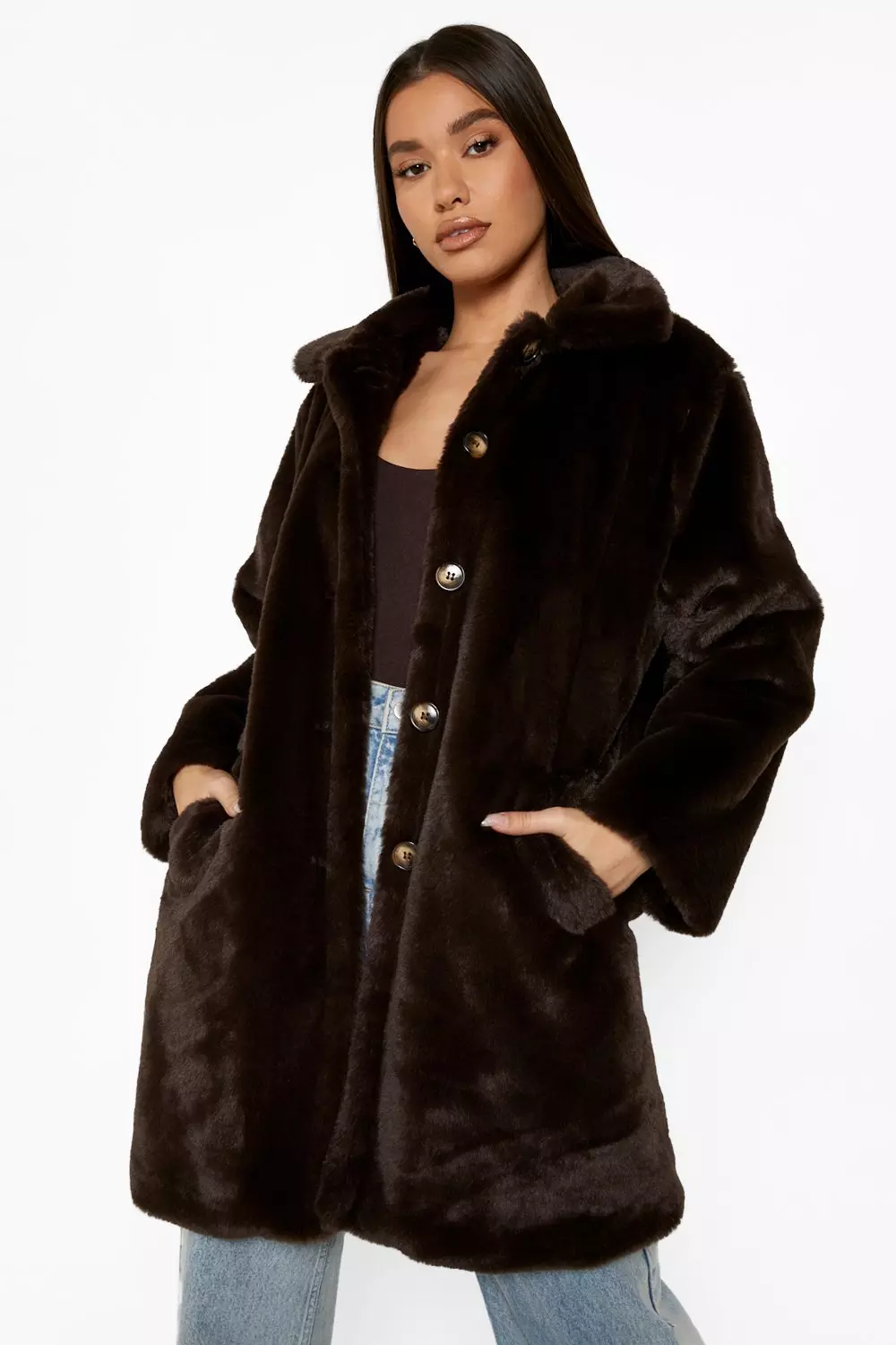 Collared faux hotsell fur coat