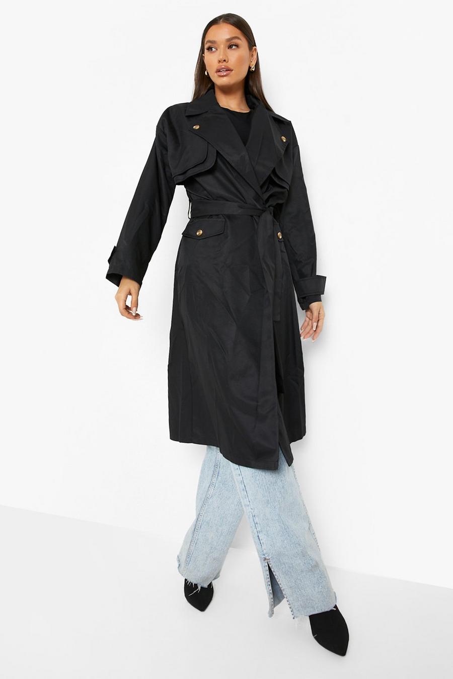 Black Double Layer Trench Coat image number 1