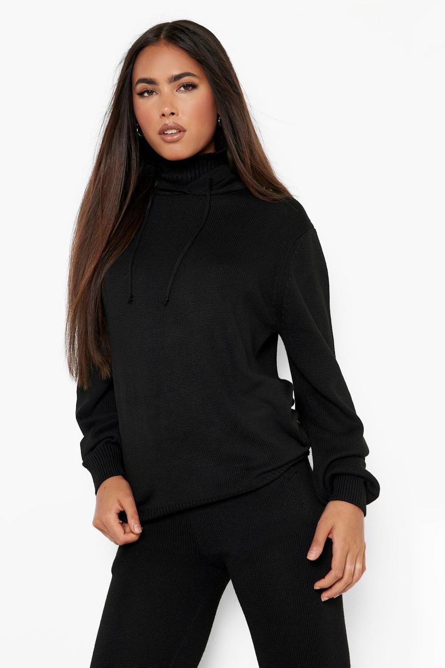 Black Double Layer Knitted Hoodie image number 1