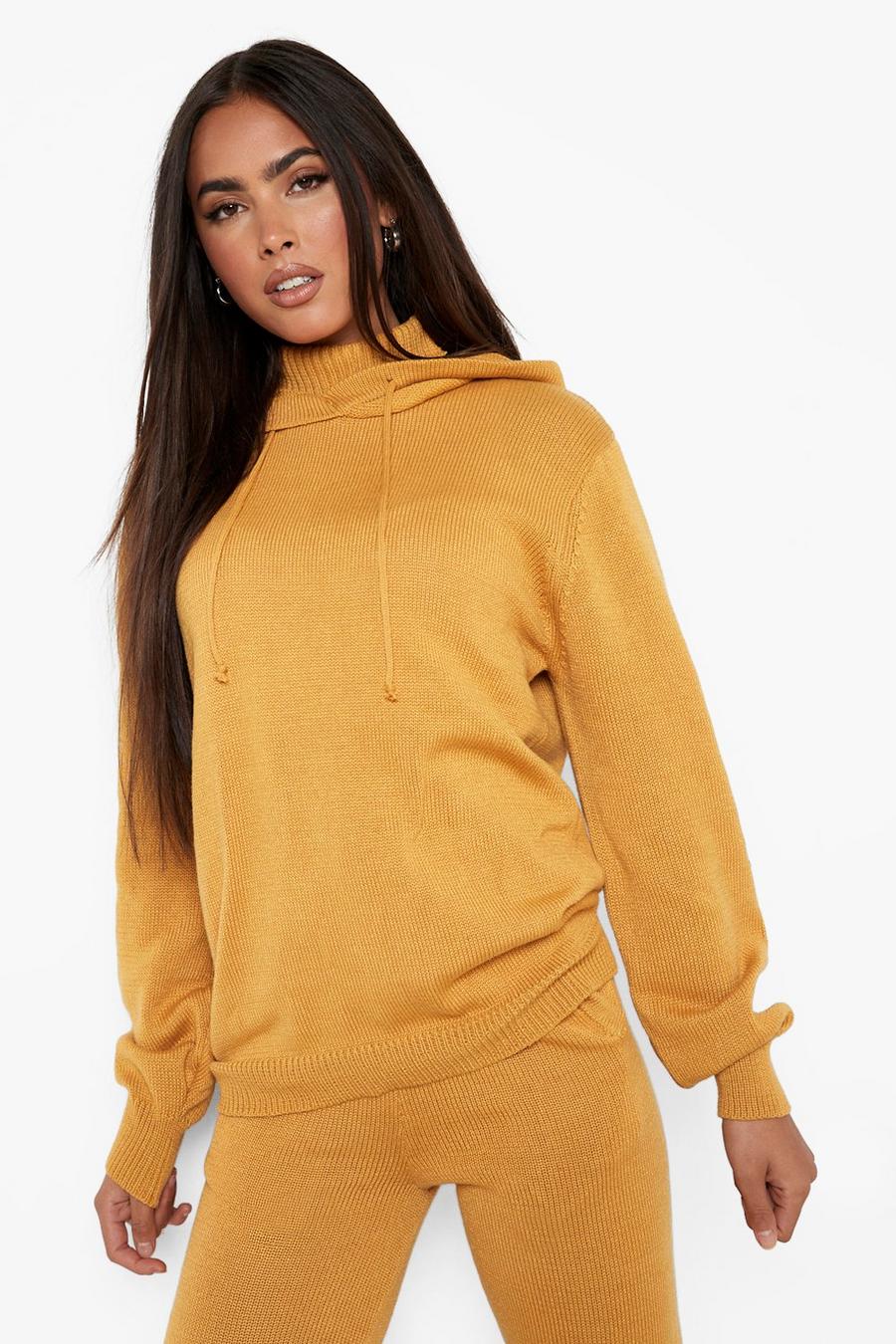 Camel Double Layer Knitted Hoodie image number 1