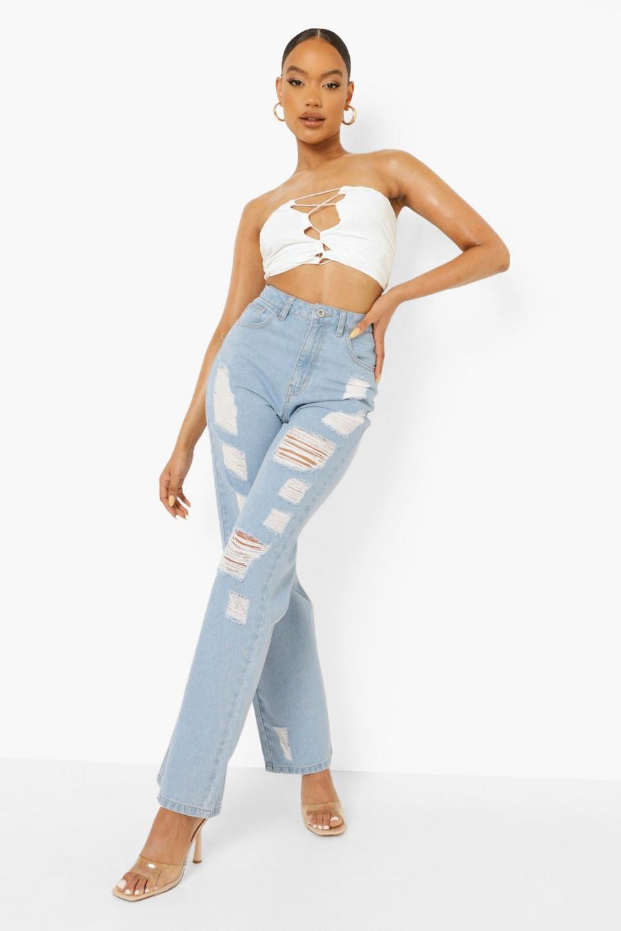 Mid blue Extreme Rip Boyfriend Jeans image number 1