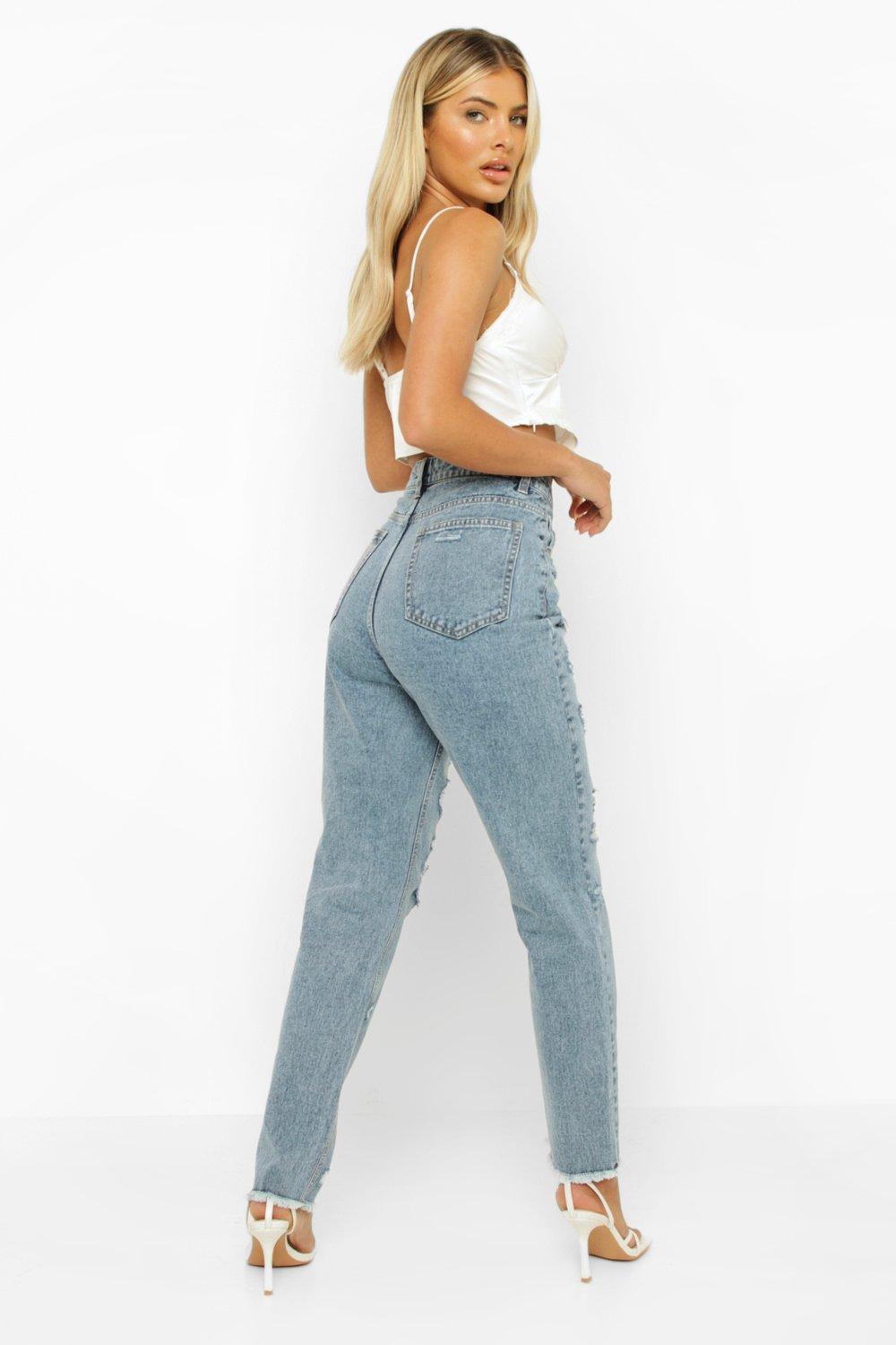 boohoo blue ripped mom jeans