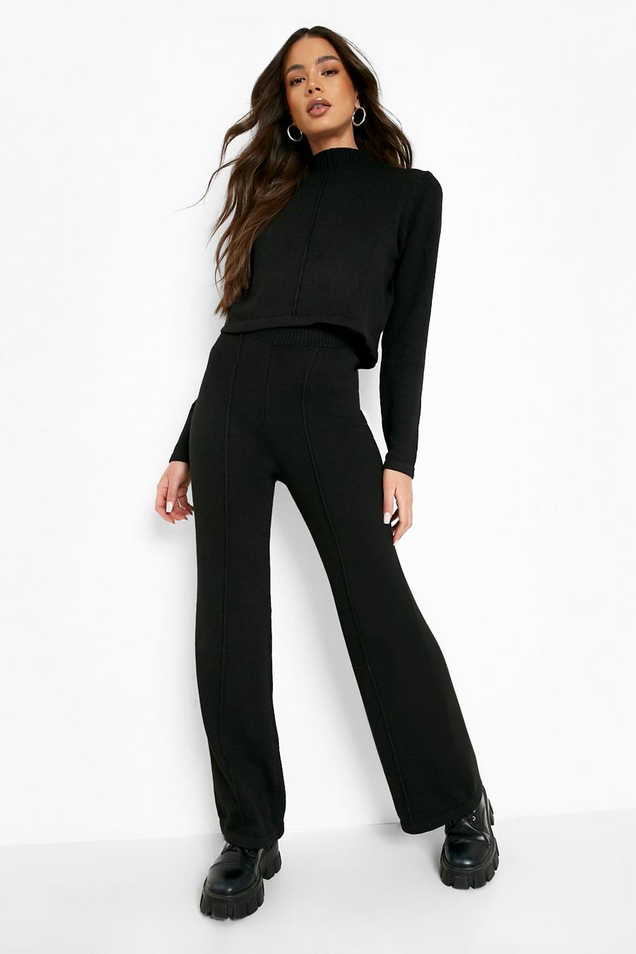 Black Wide Leg Knitted Co-ord image number 1