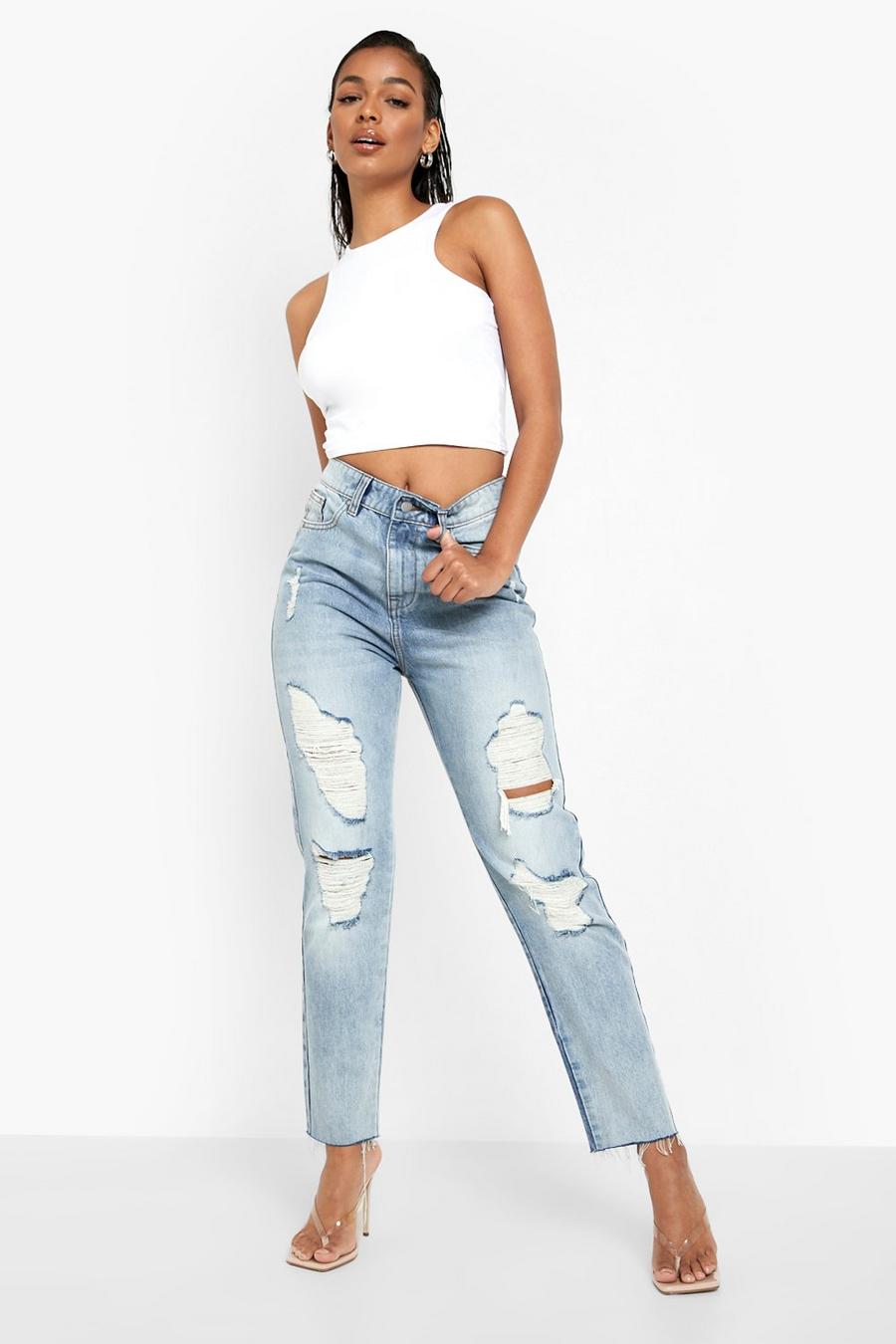 Light blue Heavy Rip Mom Jeans image number 1
