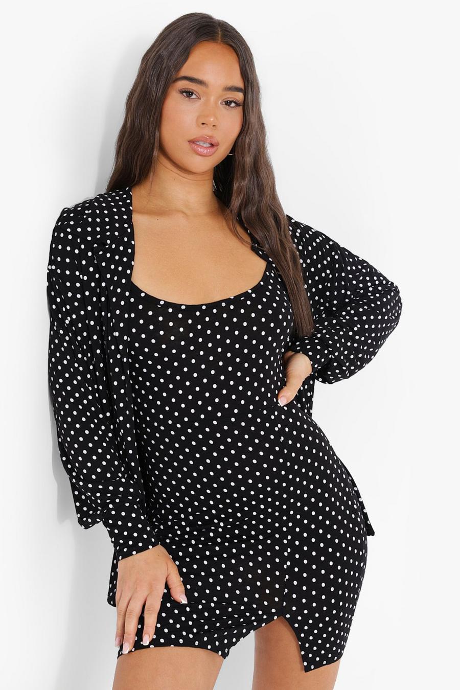 Black Polka Dot Slip And Shirt Dress image number 1