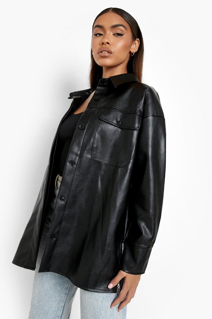 YOURS Plus Size Black Faux Leather Shacket