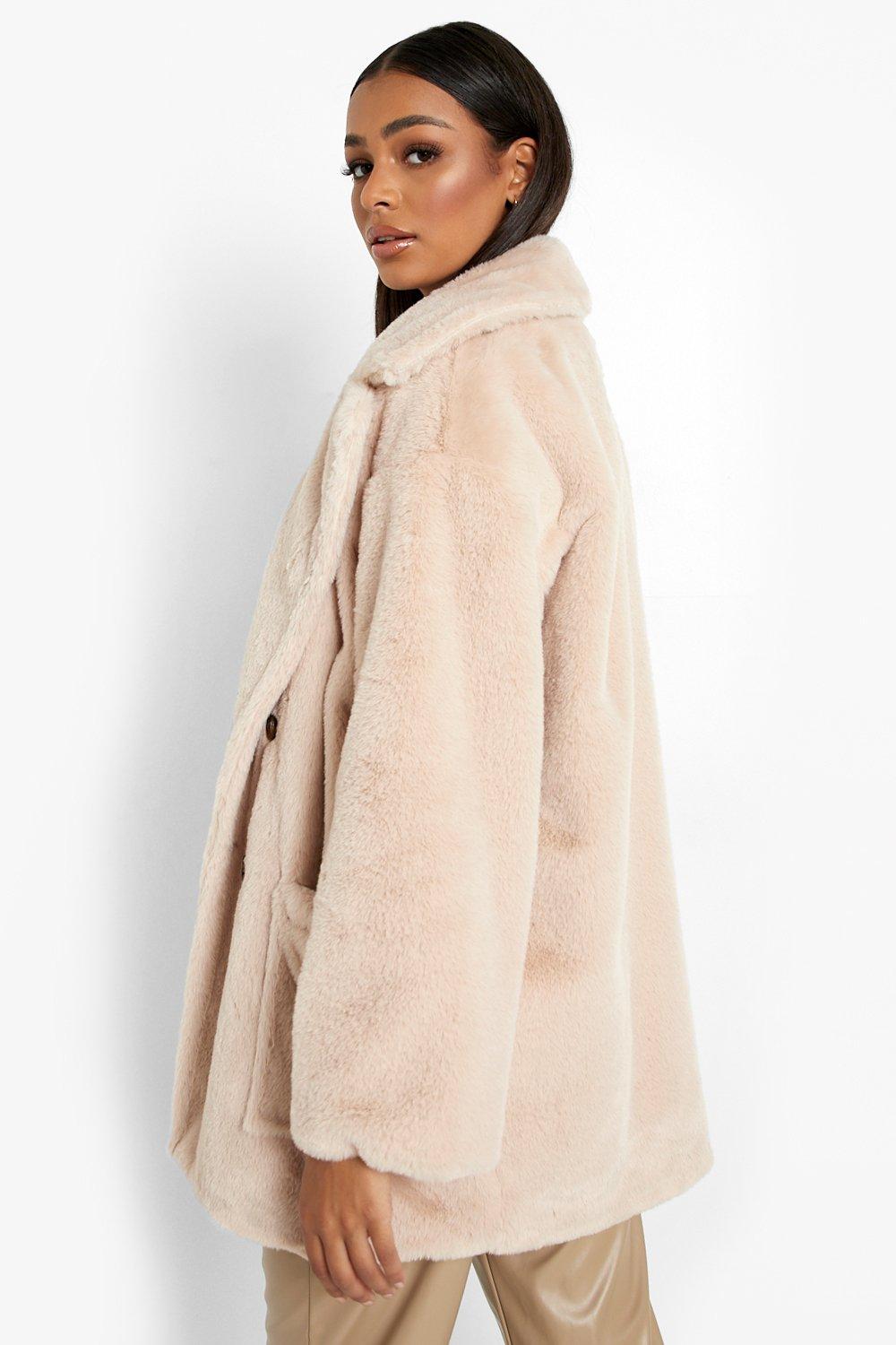 Double Breasted Faux Fur Coat boohoo DK