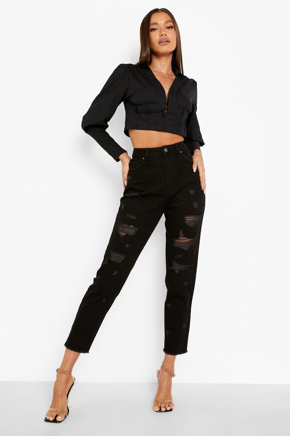 black ripped mom jean