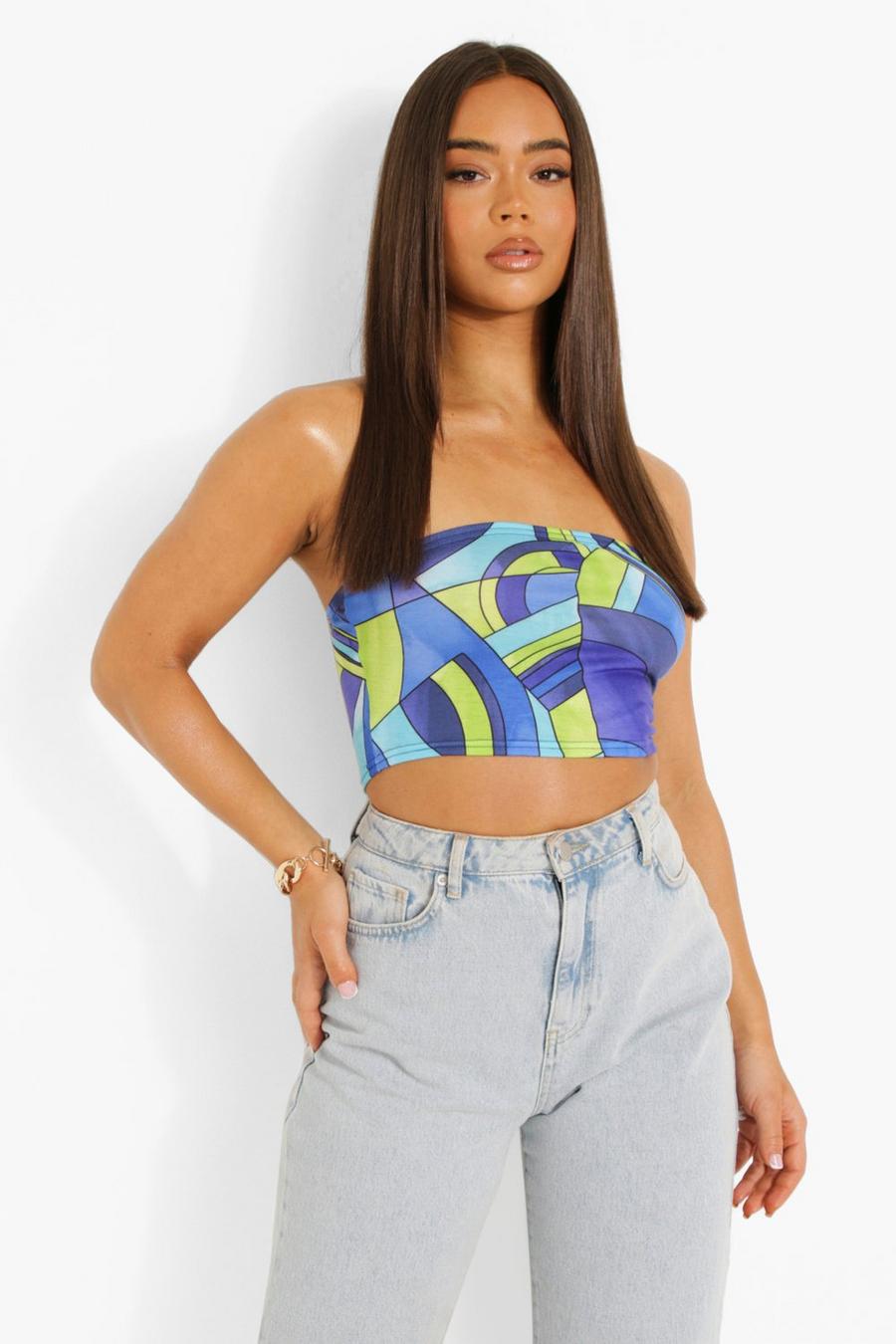 Blue Abstract Printed Bandeau Top image number 1