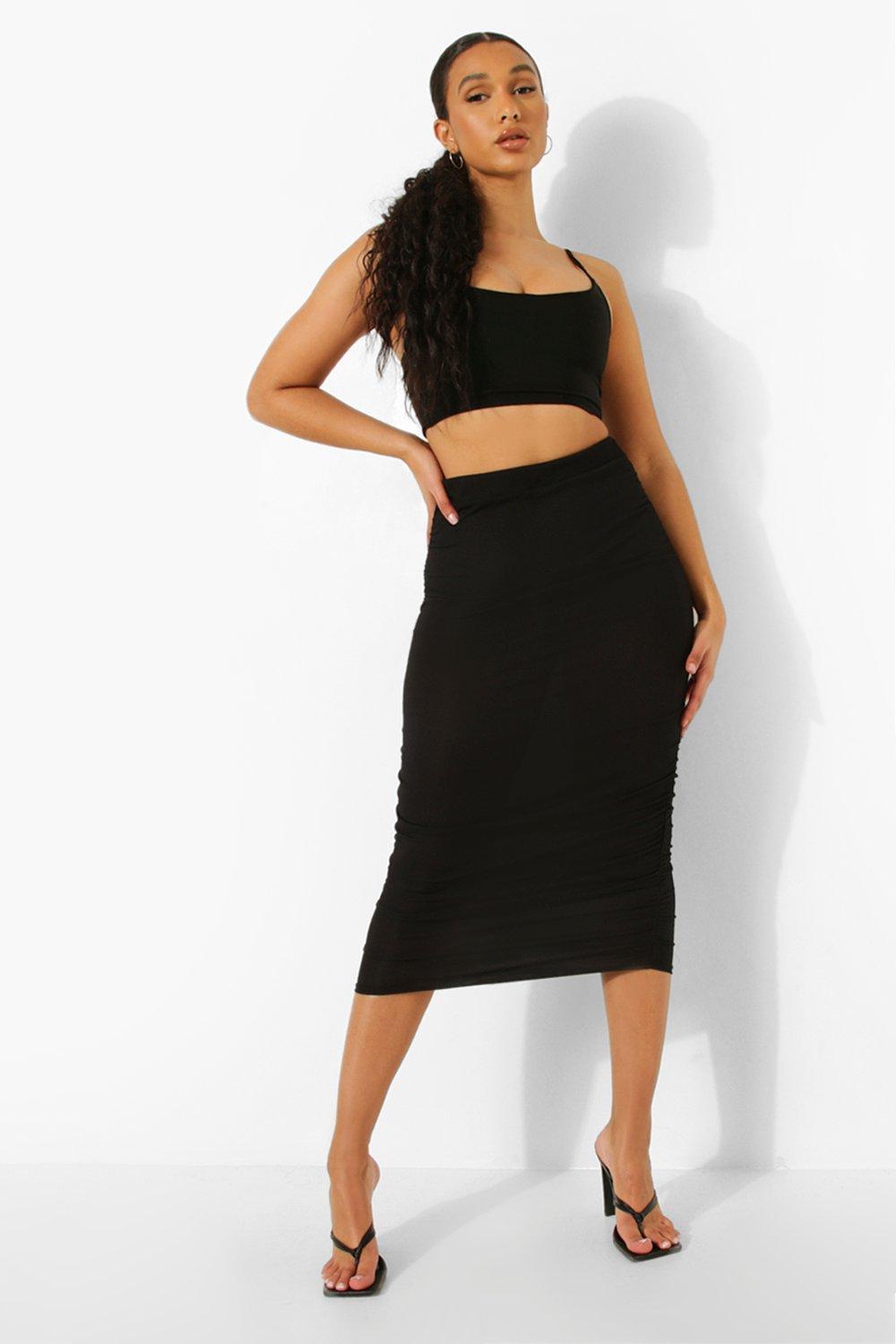 Ruched rib clearance skirt