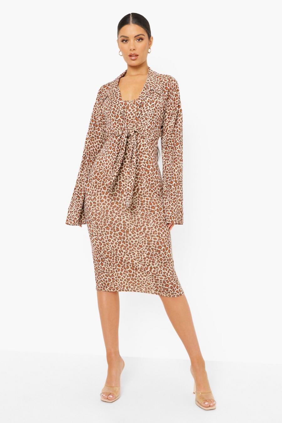Brown Leopard Maxi Dress And Shirt image number 1