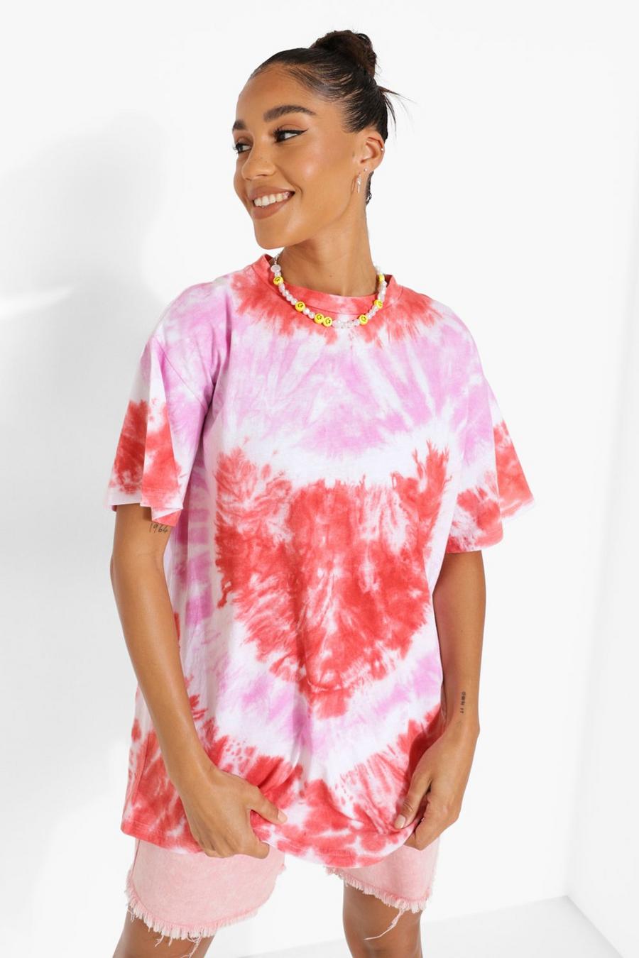 Red Heart Tie Dye Oversized T-shirt image number 1