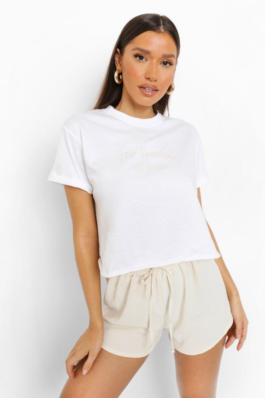 Crop T-Shirt mit Summer Of Love Print, White image number 1