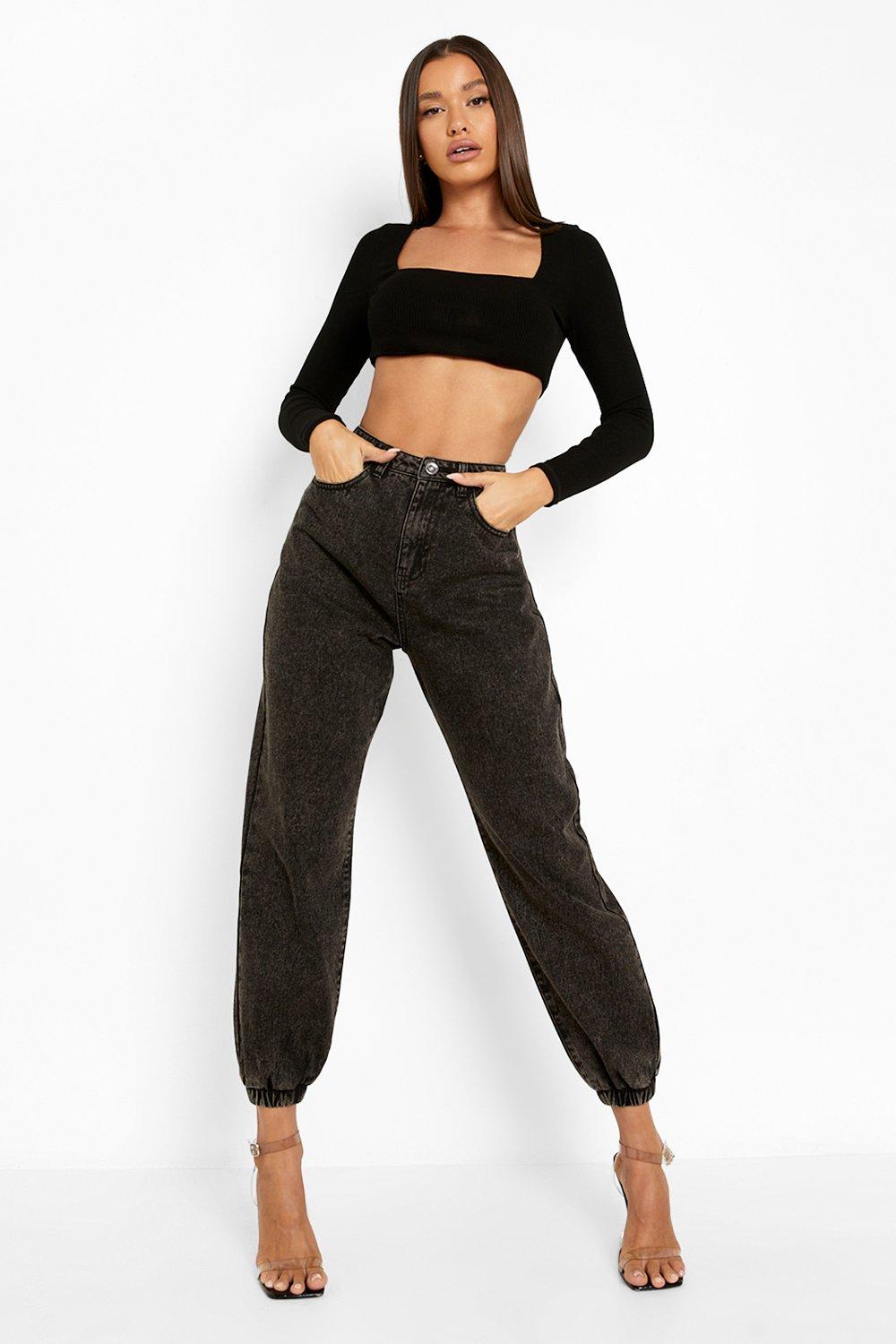 Black denim joggers sales womens