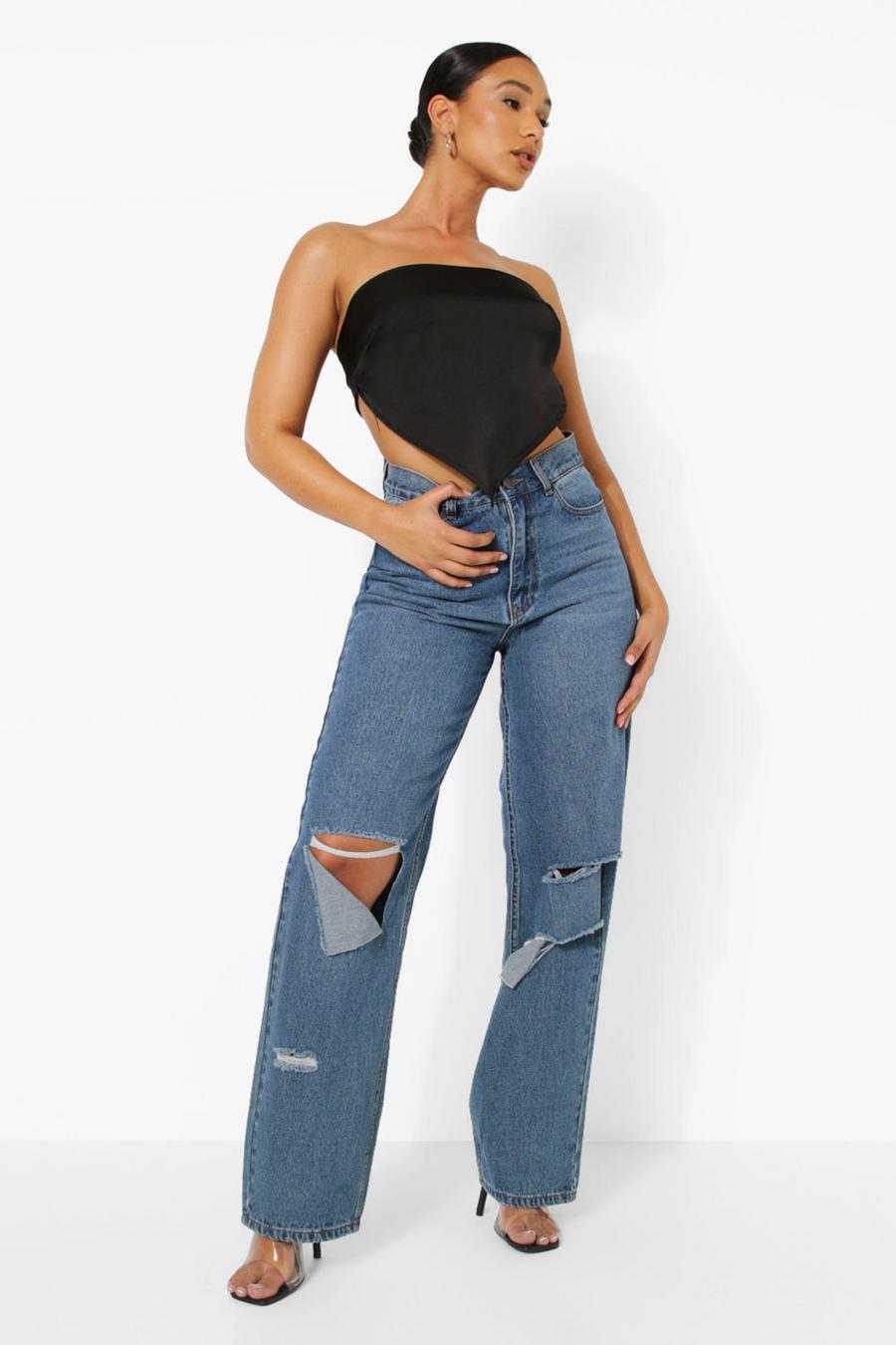 Mid blue Tall Ripped Boyfriend Jeans image number 1