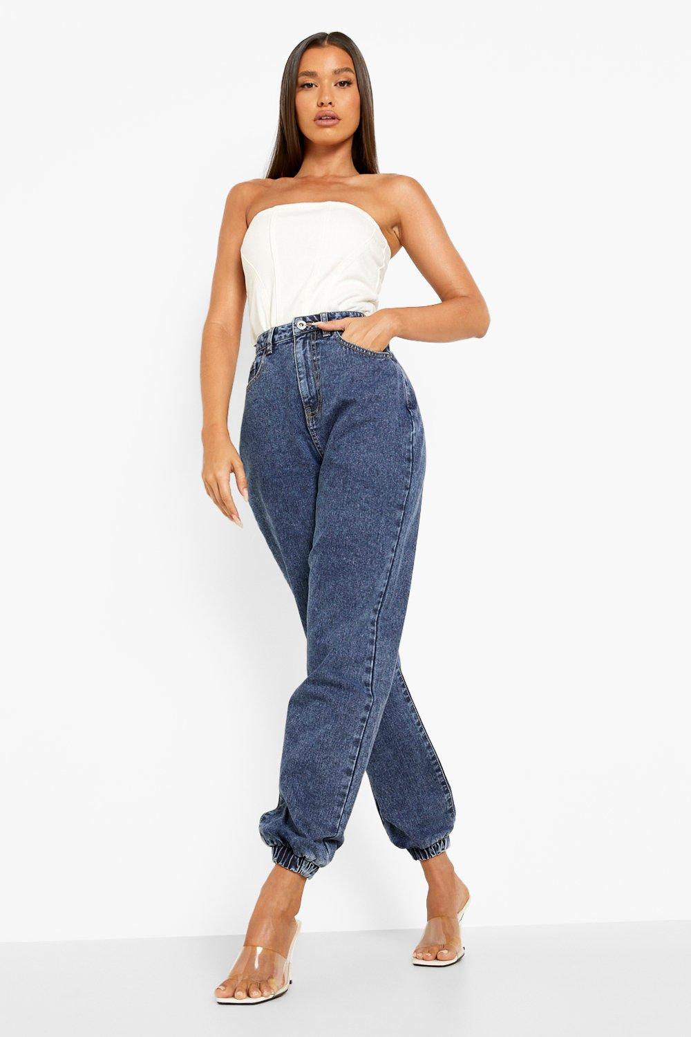 womens denim cuffed joggers