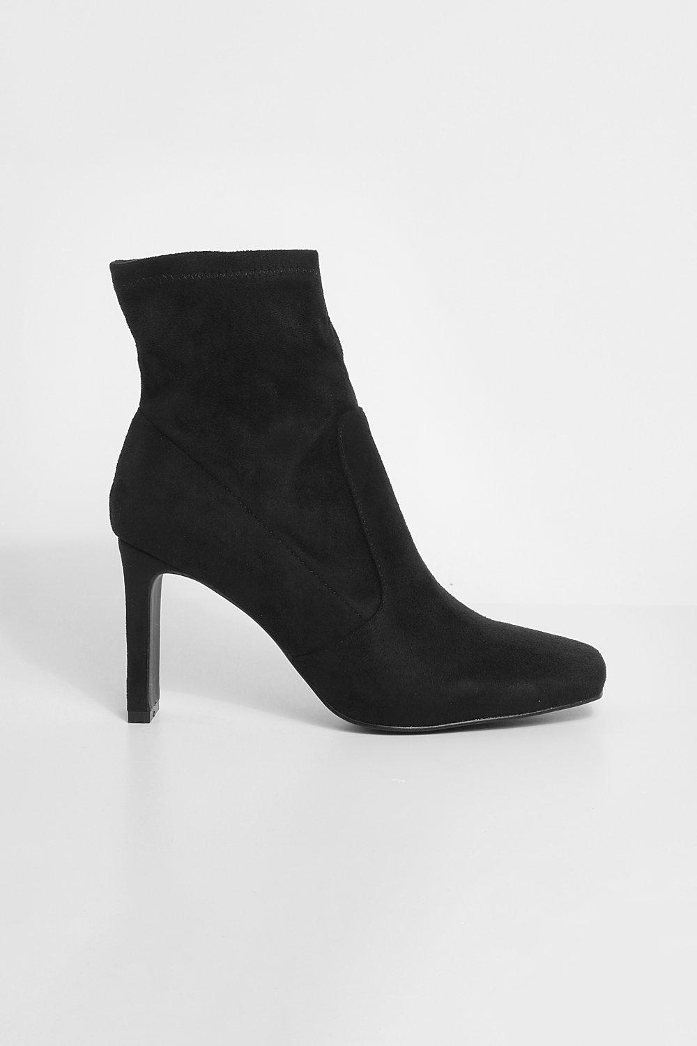 New look square toe sock heeled boot in clearance black