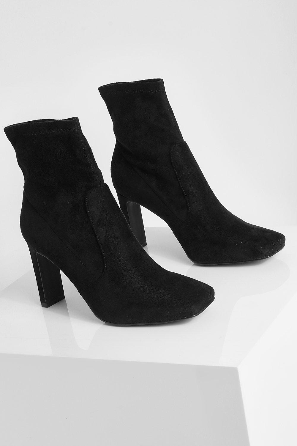 New look square toe best sale sock heeled boot in black