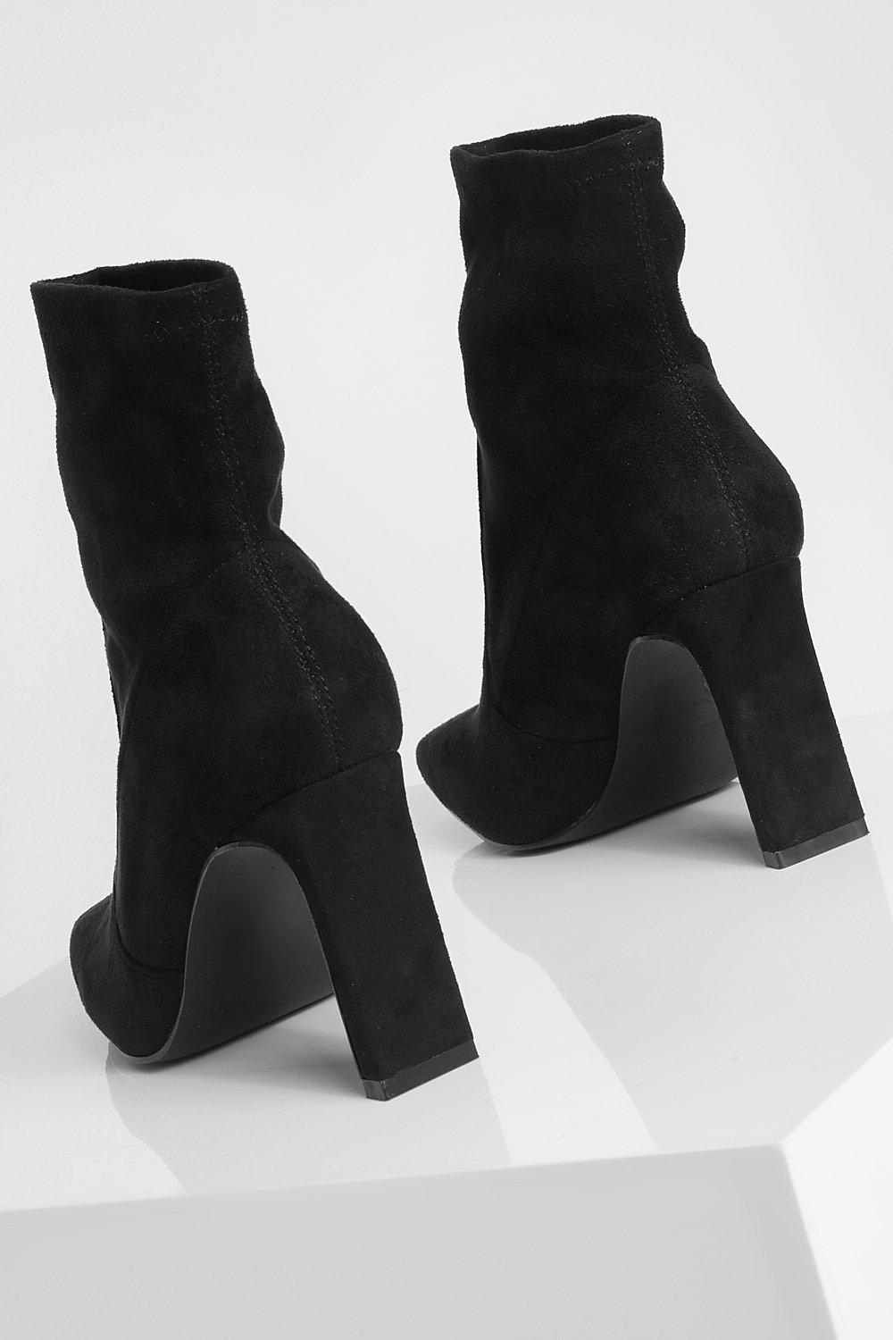 Faux Suede Square Toe Flat Heel Sock Boots