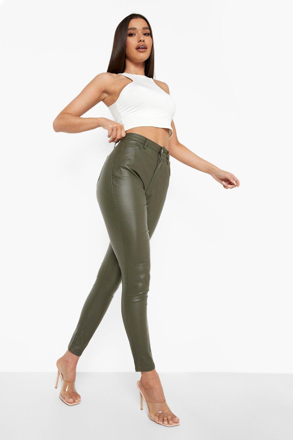 Green Coated Skinny Jeans, Womens Jeans