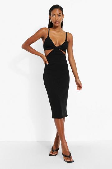 Cut Out Halter Knitted Midi Dress black