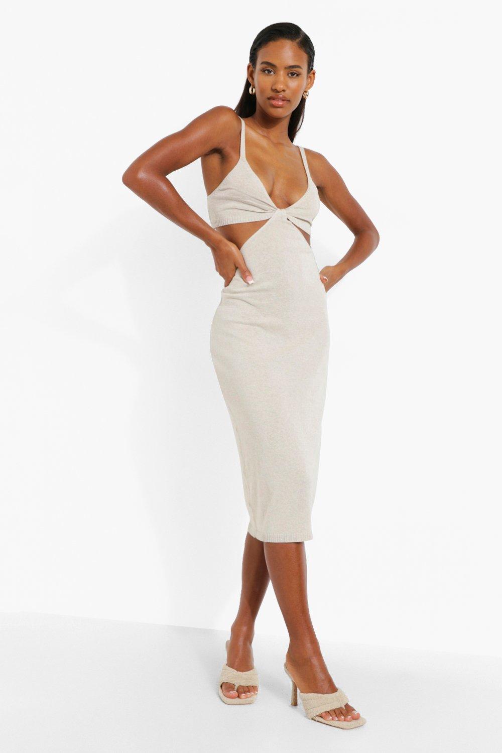 Cut Out Halter Knitted Midi Dress