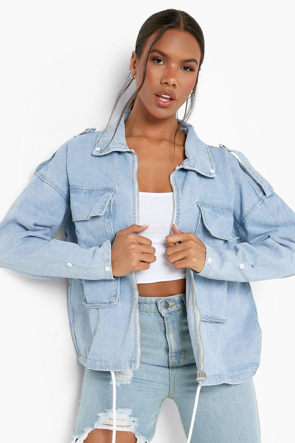light grey denim jacket with fur