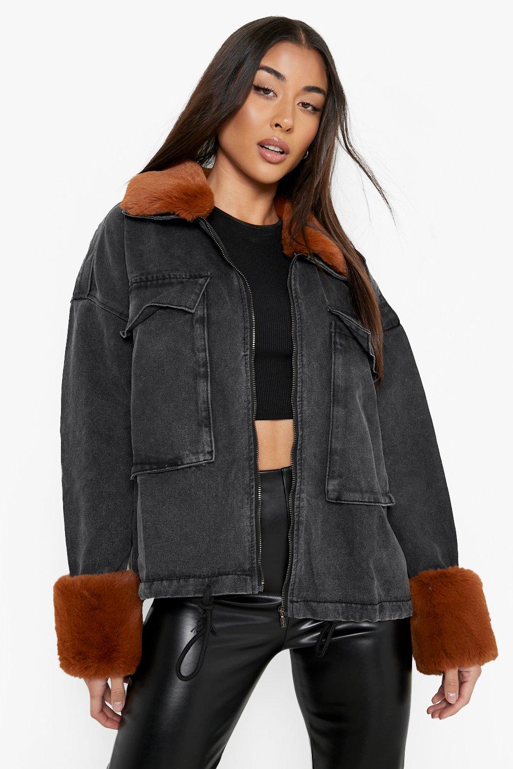 denim jacket with mink trim