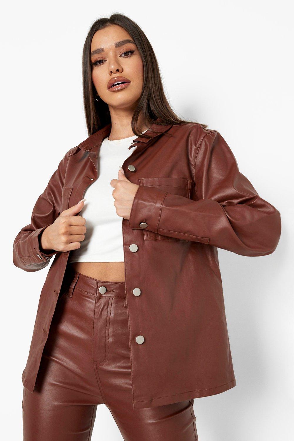 tan leather shacket